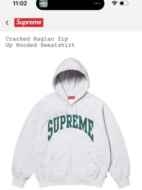 Supreme Cracked Raglan Zip Up Hooded Sweatshirt